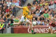 9 August 2009; David Bray shoots past Mayo's Keith Higgins to score the first Meath goal. GAA Football All-Ireland Senior Championship Quarter-Final, Meath v Mayo, Croke Park, Dublin. Picture credit: Ray McManus / SPORTSFILE