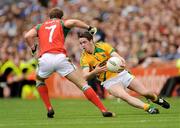 9 August 2009; Peadar Byrne, Meath, in action against Andy Moran, Mayo. GAA Football All-Ireland Senior Championship Quarter-Final, Meath v Mayo, Croke Park, Dublin. Picture credit: Stephen McCarthy / SPORTSFILE