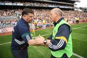 9 August 2009; Meath manager Eamon O'Brien is congratulated after the game by Mayo manager John O'Mahony. GAA Football All-Ireland Senior Championship Quarter-Final, Meath v Mayo, Croke Park, Dublin. Picture credit: Stephen McCarthy / SPORTSFILE