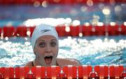 30 July 2009; Canada's Annamay Pierse reacts after her Semi-Final of the Women's 200m Breaststroke. Pierse won her semi-final in a time of 2:20.12 to set a new Championship and World Record. FINA World Swimming Championships Rome 2009, Foro Italico, Rome, Italy. Picture credit: Brian Lawless / SPORTSFILE