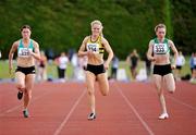 8 August 2009; Niamh Whelan, Ferrybank AC, on her way to winning the Women's Premier Division 100m from Ailis McSweeney, Leevale AC, second, centre, and Anna Boyle, Ballymena and Antrim AC, third, left, at the Woodie's DIY Club League Final. Woodie's DIY Club League Final, Tullamore Harriers, Tullamore, Co. Offaly. Picture credit: Pat Murphy / SPORTSFILE