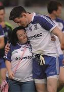 21 June 2015;    Firmly rooted. One of the stars of the championship, Conor McManus, embraces Laura Finlay, from Ballybay, following Monaghan's Ulster win over Fermanagh in Cavan.    Picture credit: Dáire Brennan / SPORTSFILE    This image may be reproduced free of charge when used in conjunction with a review of the book &quot;A Season of Sundays 2015&quot;. All other usage © SPORTSFILE