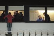 11 January 2015;    Media centre. Kildare manager Jason Ryan does the post-match interviews following an O'Byrne Cup win over UCD in Newbridge while, next door, Pat Costello and Peter McConnon round up their radio analysis for Kfm.    Picture credit: Piaras Ó Mídheach / SPORTSFILE    This image may be reproduced free of charge when used in conjunction with a review of the book &quot;A Season of Sundays 2015&quot;. All other usage © SPORTSFILE