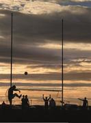 4 January 2015;    Aim for the skies. Eddie Hoare bisects the posts in front of a stunning backdrop as Galway make the most of a visit to the Enniscrone-Kilglass club to beat Sligo.    Picture credit: David Maher / SPORTSFILE    This image may be reproduced free of charge when used in conjunction with a review of the book &quot;A Season of Sundays 2015&quot;. All other usage © SPORTSFILE