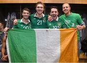 16 November 2015; Republic of Ireland's, from left, Wes Hoolahan, Jeff Hendrick, Robbie Brady and David Meyler celebrate in the dressing room after the game. UEFA EURO 2016 Championship Qualifier, Play-off, 2nd Leg, Republic of Ireland v Bosnia and Herzegovina. Aviva Stadium, Lansdowne Road, Dublin. Picture credit: David Maher / SPORTSFILE
