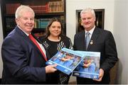 17 November 2015; Ray McManus, Sportsfile director, Karen Hanley, managing director of Carrols, and Uachtarán Chumann Lúthchleas Gael Aogán Ó Fearghail during the launch of A Season of Sundays 2015. Croke Park Hotel, Jones Road, Dublin. Picture credit: Seb Daly / SPORTSFILE