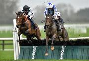 18 November2015; Open Eagle, right, with Ruby Walsh up, jumps the last on their way to winning the Christmas Parties At Fairyhouse December 19th Maiden Hurdle, from eventual second place Double Island, with Andrew Lynch up. Fairyhouse Racecourse, Fairyhouse, Co. Meath. Picture credit: Matt Browne / SPORTSFILE