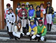 18 November2015; The jockeys who took part in the Today FM Ladies Handicap Steeplechase, from left, Lizzie Kelly, Lorna Brooke, Jane Mangan, Moira McElligott, Aine O’Connor, Nina Carberry, Maxine O’SullEvan, Rachael Blackmore, Katie Walsh, Lisa O’Neill, Helen Mooney and Sheila Ahern. Fairyhouse Racecourse, Fairyhouse, Co. Meath. Picture credit: Matt Browne / SPORTSFILE