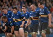 15 November 2015; Leinster forwards, from top left, Tadhg Furlong, Sean Cronin, Cian Healy, Jack Conan, Hayden Triggs and Devin Toner prepare to engage in a scrum. European Rugby Champions Cup, Pool 5, Round 1, Leinster v Wasps. RDS, Ballsbridge, Dublin. Picture credit: Brendan Moran / SPORTSFILE