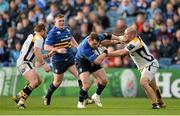 15 November 2015; Cian Healy, Leinster, is tackled by Matt Mullan, left, and Jake Cooper-Woolley, Wasps. European Rugby Champions Cup, Pool 5, Round 1, Leinster v Wasps. RDS, Ballsbridge, Dublin. Picture credit: Brendan Moran / SPORTSFILE