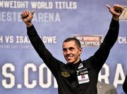 26 February 2016; Scott Quigg weighs-in for his IBF & WBA Super-Bantamweight World Unification Title Fight bout against Carl Frampton. Carl Frampton v Scott Quigg - IBF & WBA Super-Bantamweight World Unification Title Fight Weigh-In. Manchester Arena, Manchester.