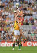 9 August 2009; Caomhin King, Meath, in action against Ronan McGarrity, right, and Trevor Howley, Mayo. GAA Football All-Ireland Senior Championship Quarter-Final, Meath v Mayo, Croke Park, Dublin. Picture credit: Stephen McCarthy / SPORTSFILE