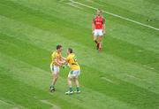 9 August 2009; Mayo's Keith Higgins approaches as Cian Ward, left and David Bray, Meath, celebrate at the end of the game. GAA Football All-Ireland Senior Championship Quarter-Final, Meath v Mayo, Croke Park, Dublin. Picture credit: Daire Brennan / SPORTSFILE