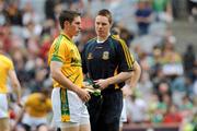 9 August 2009; The suspended Meath captain, Stephen Bray, in conversation with his brother David, who scored the first goal, before the game. GAA Football All-Ireland Senior Championship Quarter-Final, Meath v Mayo, Croke Park, Dublin. Picture credit: Ray McManus / SPORTSFILE