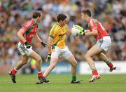 9 August 2009; David Bray, Meath, in action against Keith Higgins, left, and Patrick Harte, Mayo. GAA Football All-Ireland Senior Championship Quarter-Final, Meath v Mayo, Croke Park, Dublin. Picture credit: Stephen McCarthy / SPORTSFILE