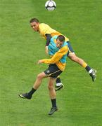 11 August 2009; Australia's Jade North, left, in action against Nikita Rukavytsya during squad training ahead of their international friendly against the Republic of Ireland on Wednesday night. Australia squad training, Thomond Park, Limerick. Picture credit: Diarmuid Greene / SPORTSFILE