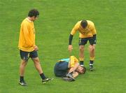 11 August 2009; Australia's Nikita Rukavytsya lies on the pitch after picking up a knock during squad training ahead of their international friendly against the Republic of Ireland on Wednesday night. Australia squad training, Thomond Park, Limerick. Picture credit: Diarmuid Greene / SPORTSFILE