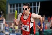 8 August 2009; Jason Smyth, City of Derry AC, in action during the Division 1 Men's 4x400m relay at the Woodie's DIY Club League Final. Woodie's DIY Club League Final, Tullamore Harriers, Tullamore, Co. Offaly. Picture credit: Pat Murphy / SPORTSFILE