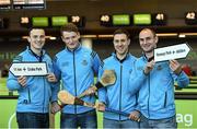 20 November 2015; Dublin hurlers, from left, Liam Rushe, Shane Barrett, Paul Ryan and Daire Plunkett at Dublin Airport ahead of their departure to Boston for the AIG Fenway Hurling Classic and Irish Festival. Dublin Airport, Dublin. Photo by Sportsfile