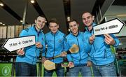 20 November 2015; Dublin hurlers, from left, Liam Rushe, Shane Barrett, Paul Ryan and Daire Plunkett at Dublin Airport ahead of their departure to Boston for the AIG Fenway Hurling Classic and Irish Festival. Dublin Airport, Dublin. Photo by Sportsfile