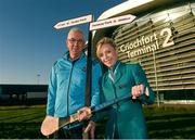 20 November 2015; Dublin hurling manager Ger Cunningham with Susan Brown from Aer Lingus at Dublin Airport ahead of their departure to Boston for the AIG Fenway Hurling Classic and Irish Festival. Dublin Airport, Dublin. Photo by Sportsfile