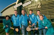 20 November 2015; Dublin hurlers, from left, Liam Rushe, Daire Plunkett, Shane Barrett and Paul Ryan, with Cathy Ennis, left, and Susan Brown, right, from Aer Lingus, at Dublin Airport ahead of their departure to Boston for the AIG Fenway Hurling Classic and Irish Festival. Dublin Airport, Dublin. Photo by Sportsfile