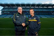 20 November 2015; Ireland manager Joe Kernan with Australia manager Alastair Clarkson during the captain's call ahead of their side's EirGrid International Rules clash at Croke Park, Dublin. Picture credit: Stephen McCarthy / SPORTSFILE