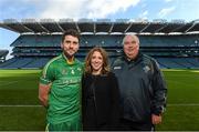 20 November 2015; Ethel Horan, Senior Communications Specialist with Eirgrid, with Ireland manager Joe Kernan and captain Bernard Brogan during the captain's call ahead of his side's EirGrid International Rules clash with Australia at Croke Park, Dublin. Picture credit: Stephen McCarthy / SPORTSFILE