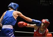 20 November 2015; Elaine Harrison, right, Ardnare Boxing Club, trades punches with Jade Corcoran, Crumlin Boxing Club, during their semi final 54kg bout. IABA Elite Boxing Championships. National Stadium, Dubllin. Picture credit: David Maher / SPORTSFILE