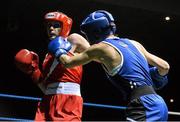 20 November 2015; Donna Barr, left, Twin Towns Boxing Club, trades punches with Alexandra Kornaga, Carrickmacross Boxing Club, during their semi final 48kg bout. IABA Elite Boxing Championships. National Stadium, Dubllin. Picture credit: David Maher / SPORTSFILE