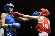 20 November 2015; Elaine Harrison, right, Ardnare Boxing Club, trades punches with Jade Corcoran, Crumlin Boxing Club, during their semi final 54kg bout. IABA Elite Boxing Championships. National Stadium, Dubllin. Picture credit: David Maher / SPORTSFILE