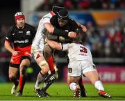 20 November 2015; Maro Itoje, Saracens, is tackled by Dan Tuohy, left, and Wiehahn Herbst, Ulster. European Rugby Champions Cup, Pool 1, Round 2, Ulster v Saracens. Kingspan Stadium, Ravenhill Park, Belfast. Picture credit: Ramsey Cardy / SPORTSFILE