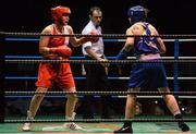 20 November 2015; Shanice Just, left, Arklow Boxing Club, trades punches with Cheyanne O’Neill, Athlone Boxing Club, during their semi final 64kg bout. IABA Elite Boxing Championships. National Stadium, Dubllin. Picture credit: David Maher / SPORTSFILE