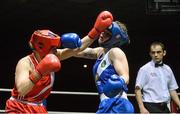 20 November 2015; Shanice Just, left, Arklow Boxing Club, trades punches with Cheyanne O’Neill, Athlone Boxing Club, during their semi final 64kg bout. IABA Elite Boxing Championships. National Stadium, Dubllin. Picture credit: David Maher / SPORTSFILE