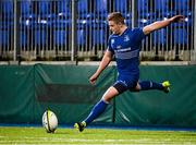 20 November 2015; Steve Crosbie, Leinster A, attempts to kick a conversion following a try by teammate Mick McGrath. B&I Cup, Pool 1, Leinster A v Moesley. Donnybrook Stadium, Donnybrook, Dublin. Picture credit: Seb Daly / SPORTSFILE