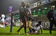 21 November 2015; Kieran Marmion, Connacht, is congratulated by team-mate Niyi Adeolokun after scoring his side's third try. European Rugby Challenge Cup, Pool 1, Round 2, Connacht v Brive. The Sportsground, Galway. Picture credit: Diarmuid Greene / SPORTSFILE