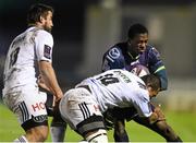 21 November 2015; Niyi Adeolokun, Connacht, is tackled by Benjamin Petre, left, and Elia Radikedike, Brive. European Rugby Challenge Cup, Pool 1, Round 2, Connacht v Brive. The Sportsground, Galway. Picture credit: Diarmuid Greene / SPORTSFILE