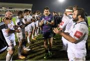 21 November 2015; Connacht captain Tiernan O'Halloran is applauded off the pitch by Brive players after the game. European Rugby Challenge Cup, Pool 1, Round 2, Connacht v Brive. The Sportsground, Galway. Picture credit: Diarmuid Greene / SPORTSFILE