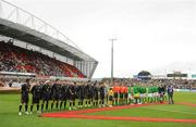 12 August 2009; A general view of the teams and officials during the national anthems. International Friendly, Republic of Ireland v Australia, Thomond Park, Limerick. Picture credit: Stephen McCarthy / SPORTSFILE