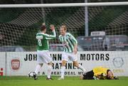 14 August 2009; John Flood, Bray Wanderers, celebrates with team-mate Dave Mulcahy, left, after scoring his side's first goal as Tralee Dynamos goalkeeper Wayne Guthrie reacts. FAI Ford Cup Fourth Round, Bray Wanderers v Tralee Dynamos, Carlisle Grounds, Bray, Co. Wicklow. Picture credit; Brian Lawless / SPORTSFILE