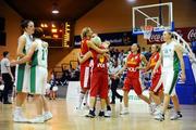 15 August 2009; Montenegro players celebrate at the final whistle as Ireland players show their disappointment. Senior Women's European Championship Qualifier, Ireland v Montenegro, National Basketball Arena, Tallaght, Dublin. Picture credit: Stephen McCarthy / SPORTSFILE