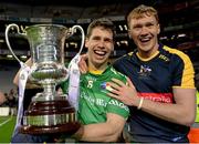 21 November 2015; Ireland's Lee Keegan, left, and Paul Cribbin celebrate with the Cormac McAnallen cup after the game. EirGrid International Rules Test 2015, Ireland v Australia. Croke Park, Dublin. Picture credit: Piaras Ó Mídheach / SPORTSFILE