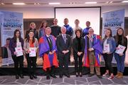 23 November 2015; Awardees, from Co. Roscommon, pose for a photograph with, from left, Seán Campbell, CEO Foróige, Uachtarán Chumann Lúthchleas Gael Aogán Ó Fearghail, Mary Earley, wife of Dermot Earley Snr, and Professor Pat Dolan, NUI Galway, after  being presented with their  module one cert. for the Dermot Earley Youth Leadership Initiative. Dermot Earley Youth Leadership Initiative. Croke Park. Picture credit: Sam Barnes / SPORTSFILE