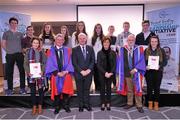21 November 2015; Awardees, from Co. Monaghan, pose for a photograph with, from left, Seán Campbell, CEO Foróige, Uachtarán Chumann Lúthchleas Gael Aogán Ó Fearghail, Mary Earley, wife of Dermot Earley Snr, and Professor Pat Dolan, NUI Galway, after  being presented with their module one cert. for the Dermot Earley Youth Leadership Initiative. Dermot Earley Youth Leadership Initiative. Croke Park. Picture credit: Sam Barnes / SPORTSFILE