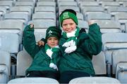 22 November 2015; Portlaoise fans Cathal, left, and Orlan Breen, from Co. Tipperary, before the game. AIB Leinster GAA Senior Club Football Championship Semi-Final, Portlaoise v Emmet Og Killoe. O'Moore Park, Portlaoise, Co. Laois. Picture credit: Sam Barnes / SPORTSFILE