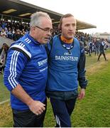 22 November 2015; St Loman's manager Luke Dempsey, left, congratulates his counterpart Ballyboden St Enda's manager Andy McEntee on his team's victory after the final whistle. AIB Leinster GAA Senior Club Football Championship Semi-Final, St Loman's v Ballyboden St Enda's. Cusack Park, Mullingar, Co. Westmeath. Picture credit: Seb Daly / SPORTSFILE