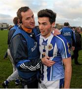 22 November 2015; Ballyboden St Enda's manager Andy McEntee congratulates one of his players, Com Basquel, on their victory after the final whistle. AIB Leinster GAA Senior Club Football Championship Semi-Final, St Loman's v Ballyboden St Enda's. Cusack Park, Mullingar, Co. Westmeath. Picture credit: Seb Daly / SPORTSFILE