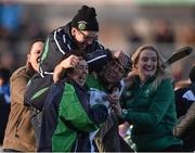 22 November 2015; Kerril Wade, Sarsfields, celebrates with supporters at the end of the game. Galway County Senior Hurling Championship Final Replay, Craughwell v Sarsfields. Pearse Stadium, Galway. Picture credit: David Maher / SPORTSFILE