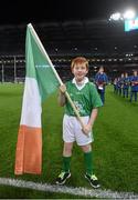 21 November 2015; Oran O'Rourke, from Co. Meath, lining out as an EirGrid flag bearer ahead of the EirGrid International Rules Test 2015 in Croke Park. EirGrid International Rules Test 2015, Ireland v Australia. Croke Park, Dublin. Photo by Sportsfile