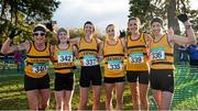 22 November 2015; Members of Leevale A.C., from left, Nollaig O'Neill, Niamh Roe, Lizzie Lee, Michelle Finn, Sinead O'Connor and Claire Gibbons-McCarthy, celebrate their maiden victory in the Senior Women's Inter-Club Championship. GloHealth National Cross Country Championships, Santry Demesne, Dublin. Picture credit: Cody Glenn / SPORTSFILE